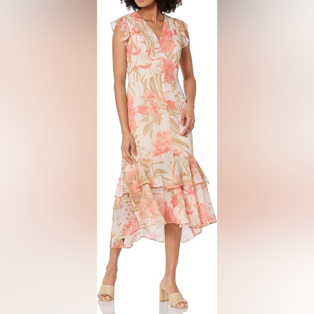 Tommy Hilfiger Floral Tiered High-Low Midi Dress